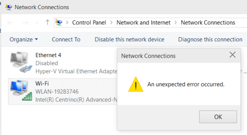 An unexpected error occurred. Very helpful.